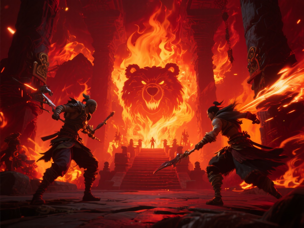 以游戏中的“烈焰神殿”为例，这个场景以炽热的红色和